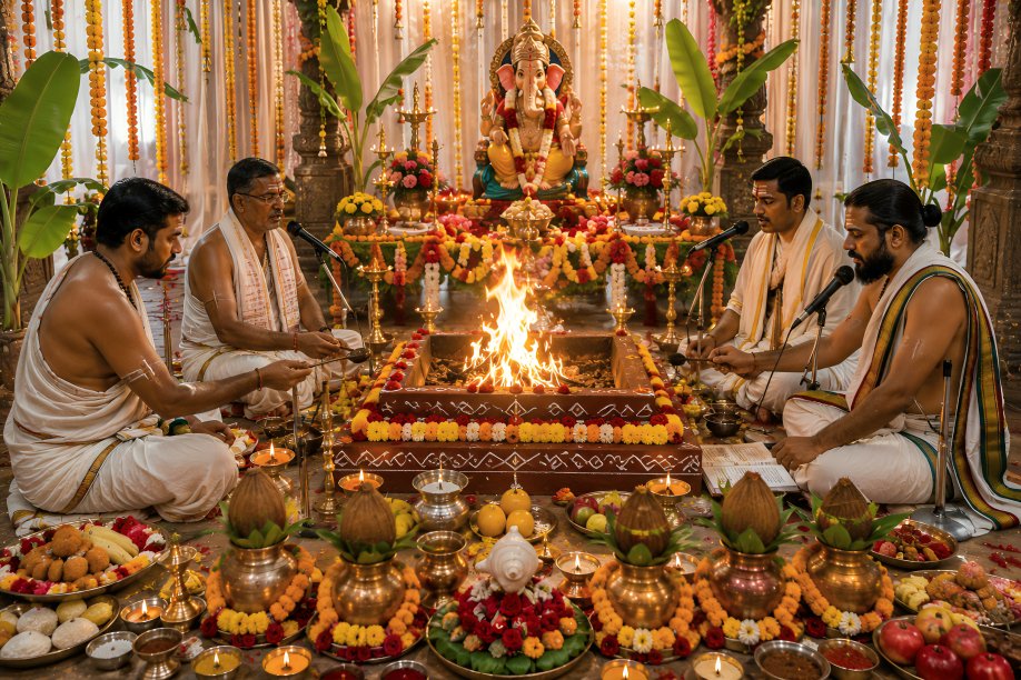 Guru Purnima Yagya ritual with Havan Kund and Vedic priests